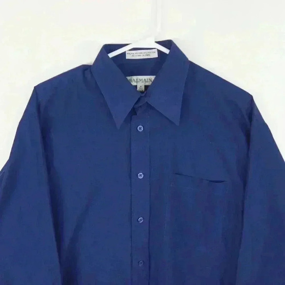 Vintage Balmain Blue Button Up Long Sleeve Blouse Dress Shirt - Picture 2 of 4